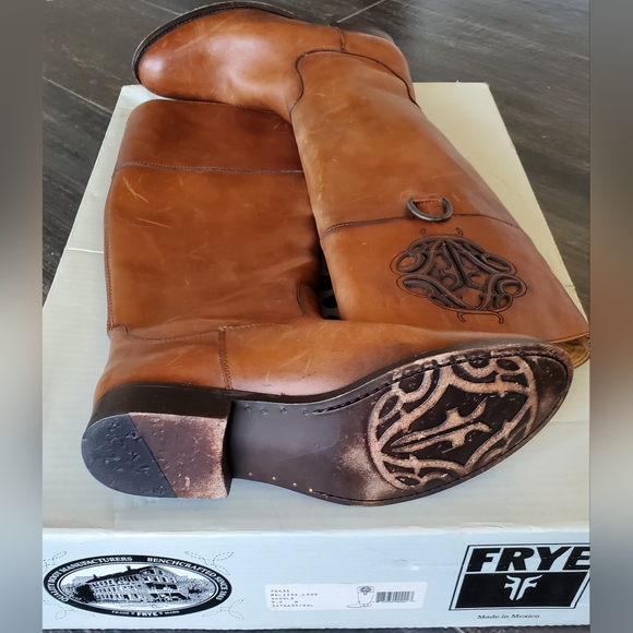 FRYE MELISSA LOGO KNEE HIGH LEATHER BOOTS 9.5B EEUC With BOX! - Picture 13 of 16